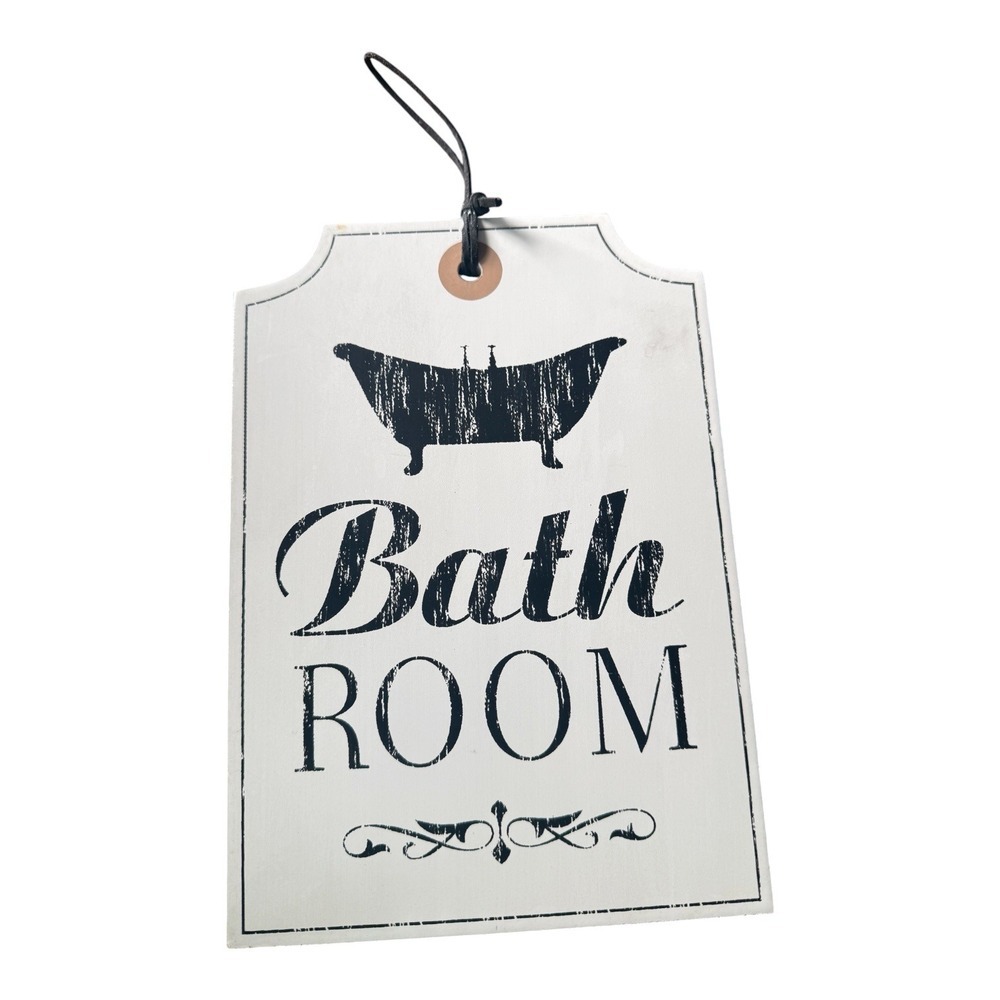 Farmhouse Bathroom Wall Sign Bath Room Black White Hanging Plaque Rustic Decor